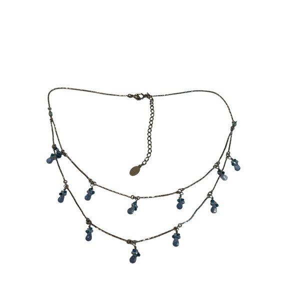 Silvertone Blue Beaded 2 Strand Necklace With Adjustable Chain 17 - 20 inches - Picture 5 of 6